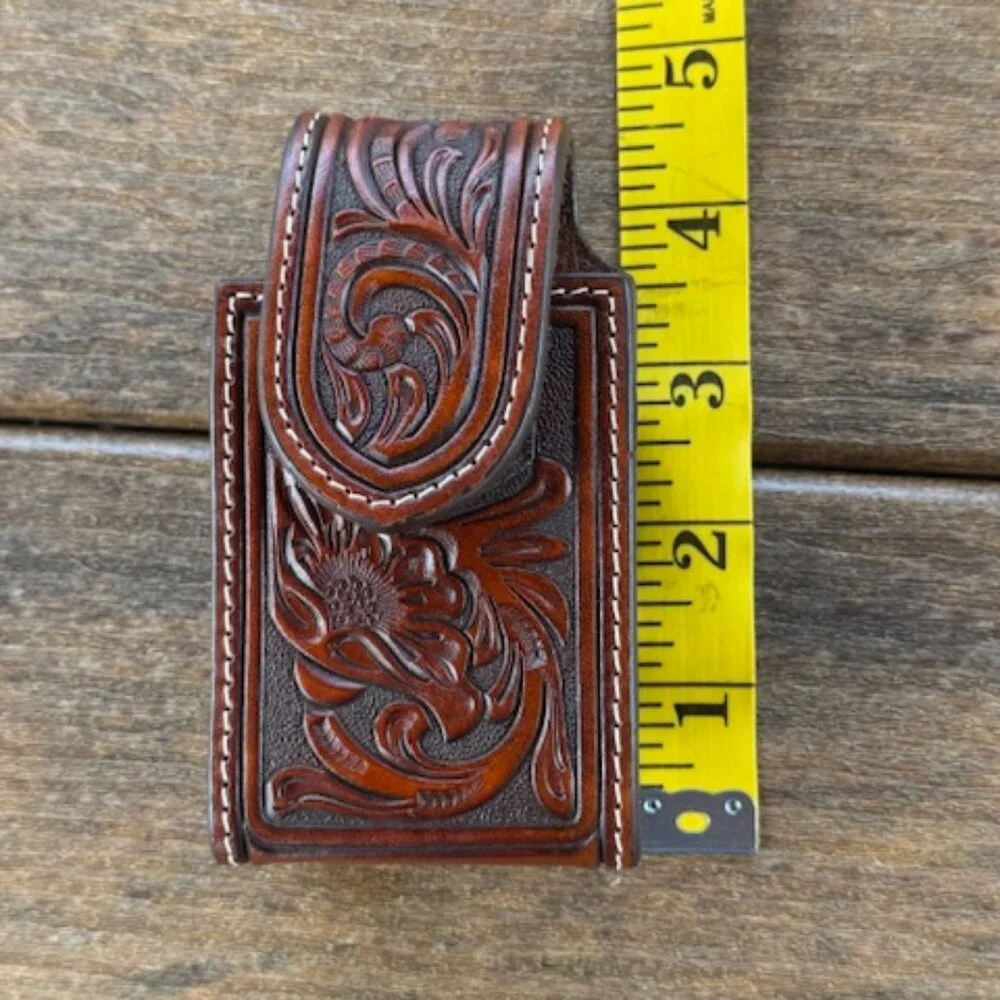 VINTAGE NACONA TOOLED LEATHER BELT CLIP CELL PHONE HOLDER